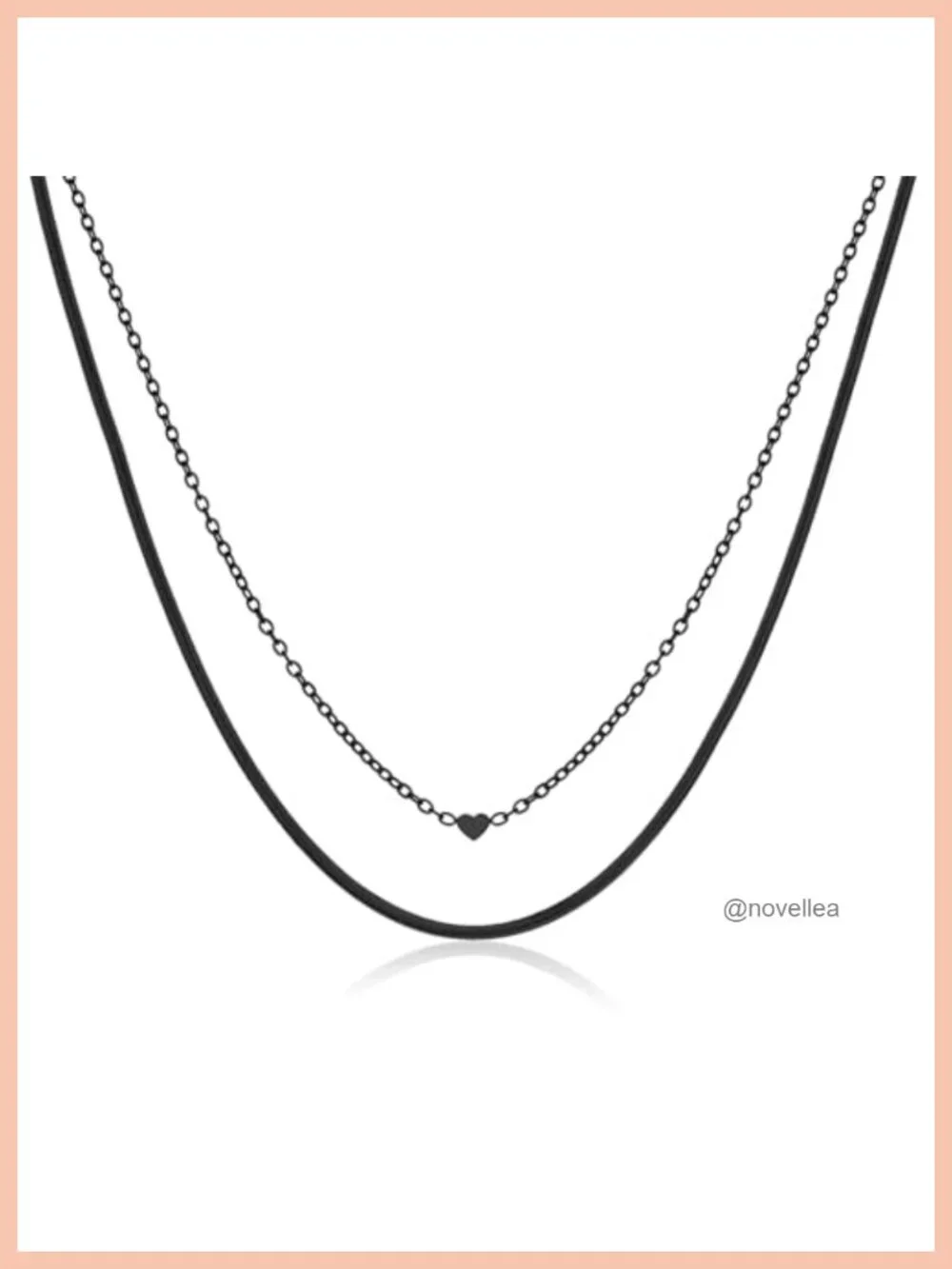 Gold Plated Layered Herringbone Chain Necklace Set with Heart Pendant